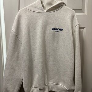 White Fox Boutique Cream Hoodie with Navy Logo